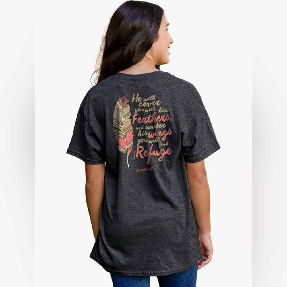 ✝️ Kerusso Cherished Girl Women's Cherished Feathers T-Shirt, Black Heather M